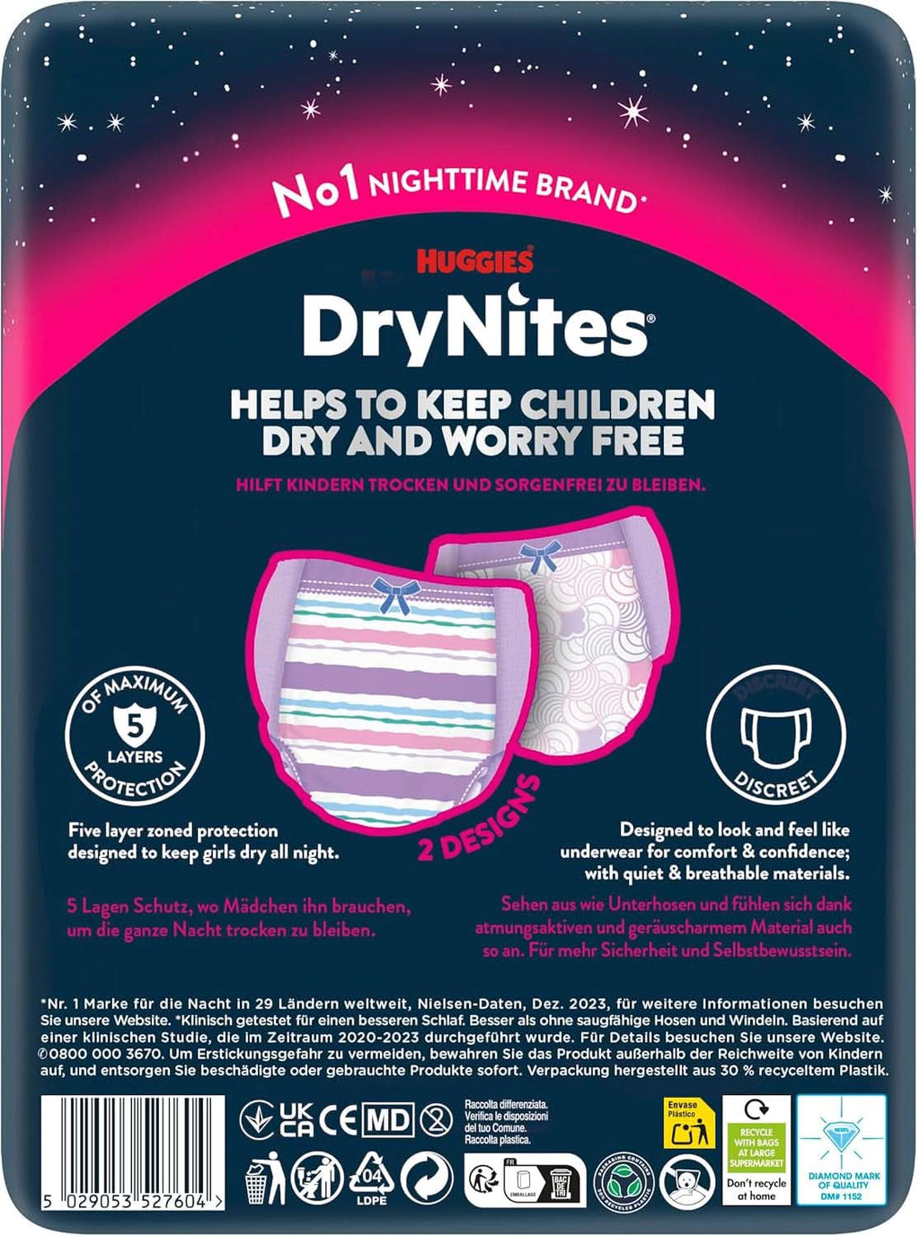 Scutece de noapte Huggies Drynites, Pentru fete 8-13 ani (30-48 kg), Foarte absorbante , 9 buc Mama si Copilul Naty Shop