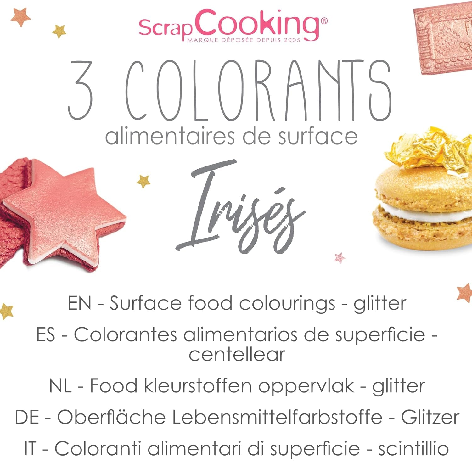 Scrapcooking - Lot de 3 Colorants Alimentaires Métallisés - Colorants Alimentaires : Or, Or Rose et Rubis - Colorant Alimentaire Comestible pour Pâtisserie, Gâteaux, Biscuits, Gâteaux, Chocolat - 4019
