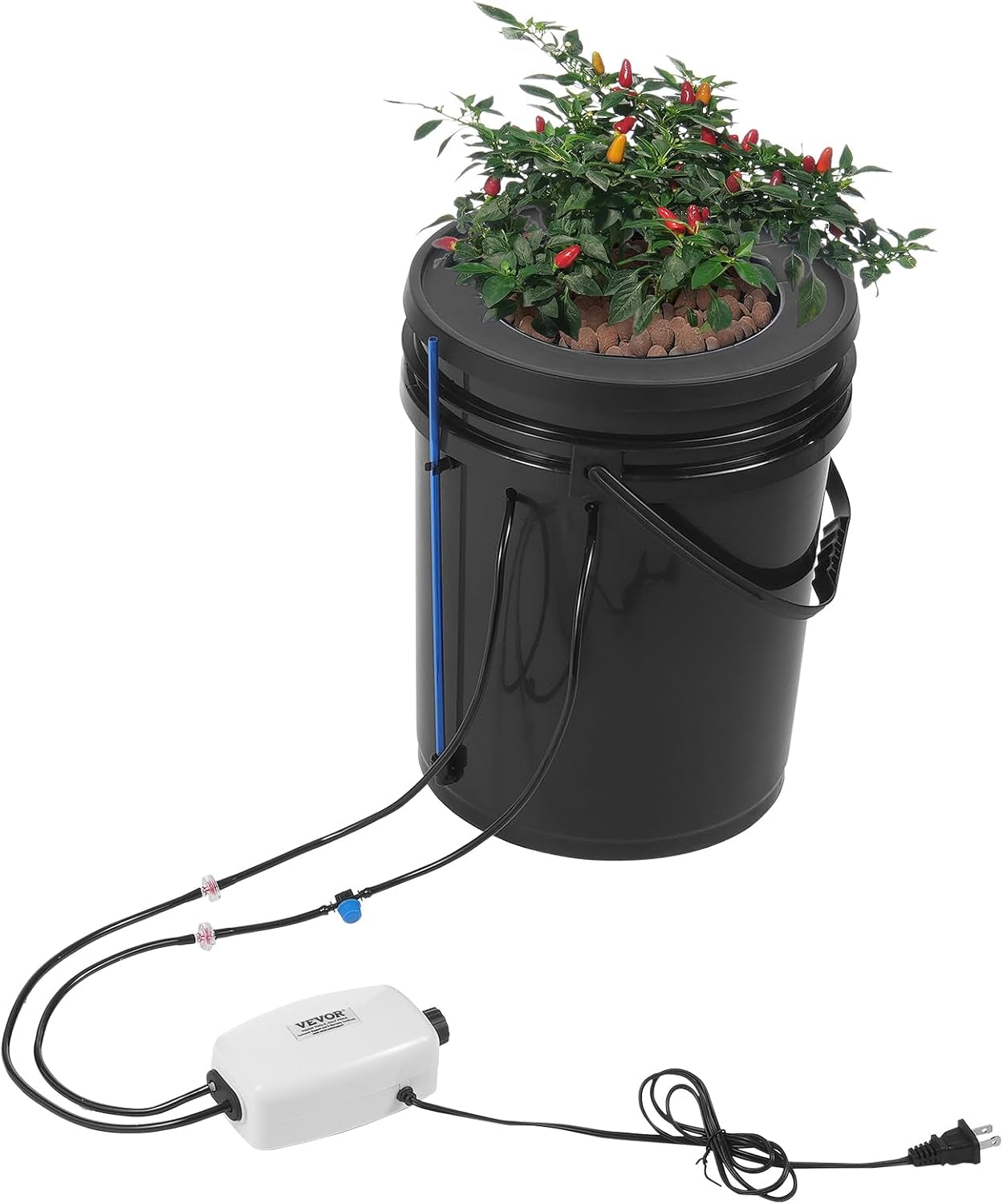 VEVOR DWC Système de culture hydroponique Kit de pot d'égouttement Systèmes de culture hydroponique Culture en eau profonde 4 seaux de 20 L avec pompe à air Pierres à air et indicateur de niveau d'eau pour légumes à feuilles vertes