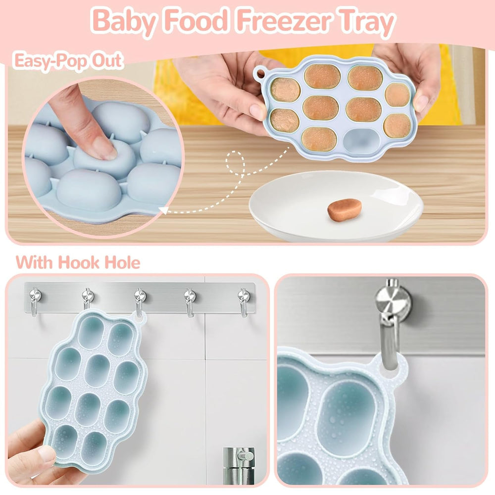 Mangeoire à lait maternel pour bébé, mangeoire à fruits, contient 2 mangeoires à fruits en silicone, stockage des aliments pour bébé, jouet de dentition pour bébé, 5 tétines en silicone en 3 tailles, sans BPA (bleu et rose)