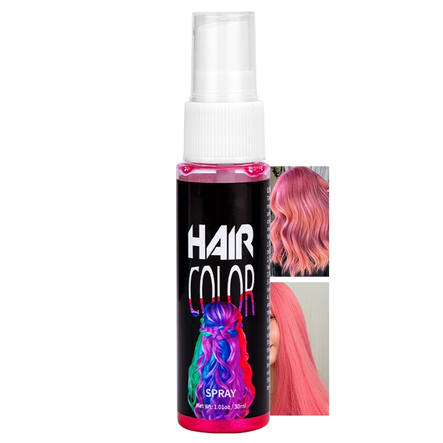 Coloration en laque pour cheveux, teinture pour cheveux en spray rouge temporaire, teinture pour cheveux de couleur rouge, teinture pour cheveux lavable, spray de couleur pour cheveux rouge vif, teinture pour cheveux instantanée, teinture pour cheveux pour carnaval, Halloween, cosplay, teinture pour cheveux de fête Naty Shop Rose 30 ml (1 paquet)