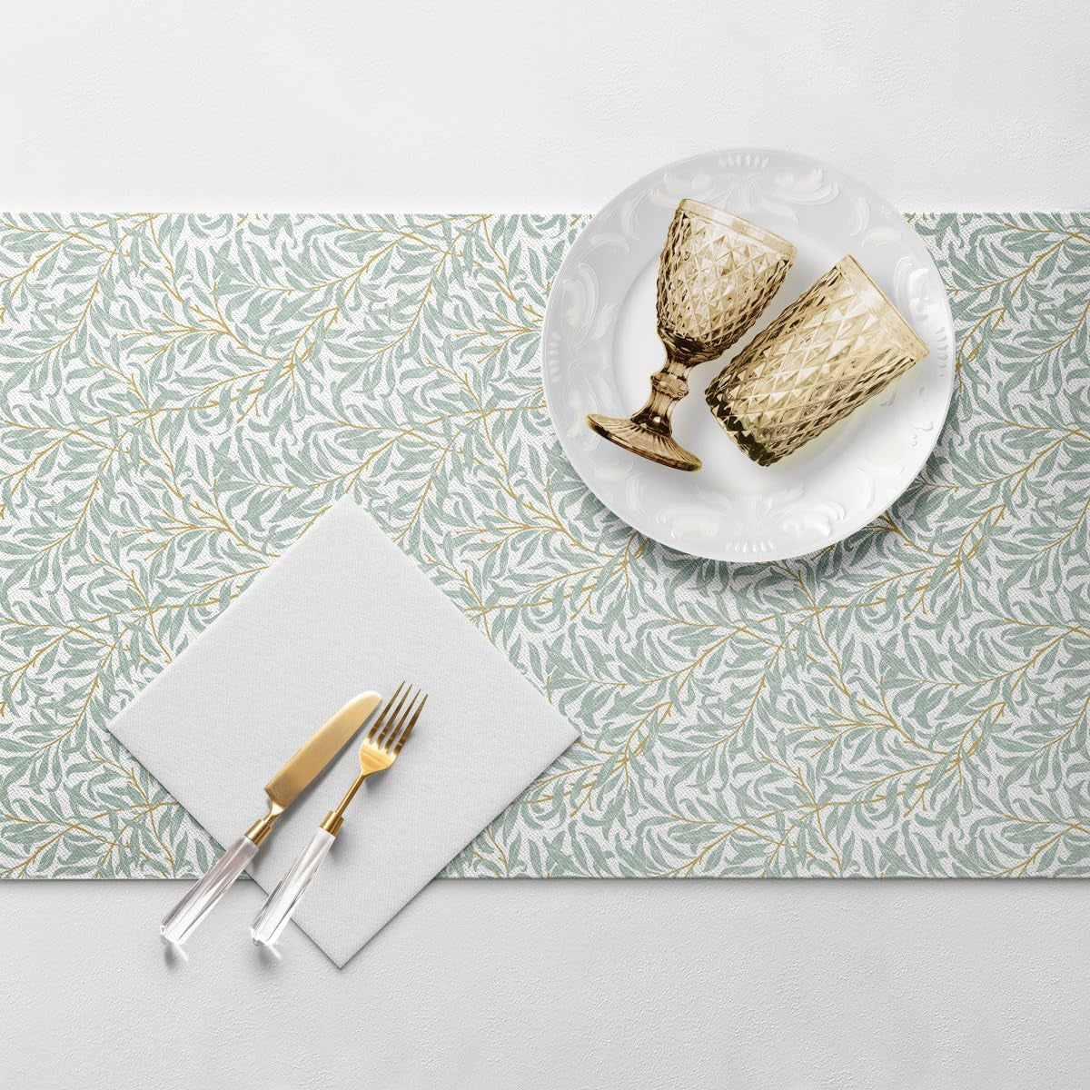 PAW - Chemin de table Airlaid (40 cm x 24 m) I Décorations de table pour communion, confirmation, mariage, anniversaire, garden-party, baptême I Décorations de table Ruban de table élégant - Branche de saule I Branche de saule