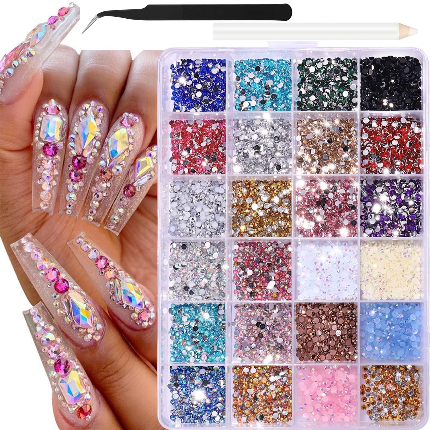 GZMAYUEN 920 pièces perles à dos plat or argent pour ongles, perles à ongles demi-brun blanc beige, petites perles à dos plat demi-brun pour décoration d'art d'ongle bricolage