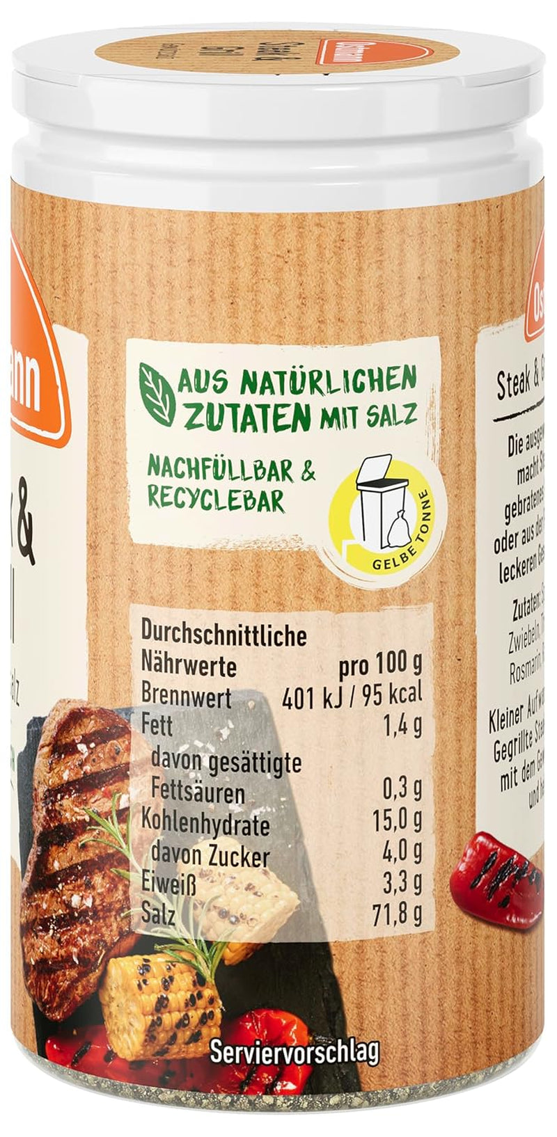 Ostmann Gewürze – Steak & Grill Gewürzsalz, leckeres Gewürzláz zum Grillen & Anbraten von würzigen Steaks, idéal pour les grillades sans viande, 60 g