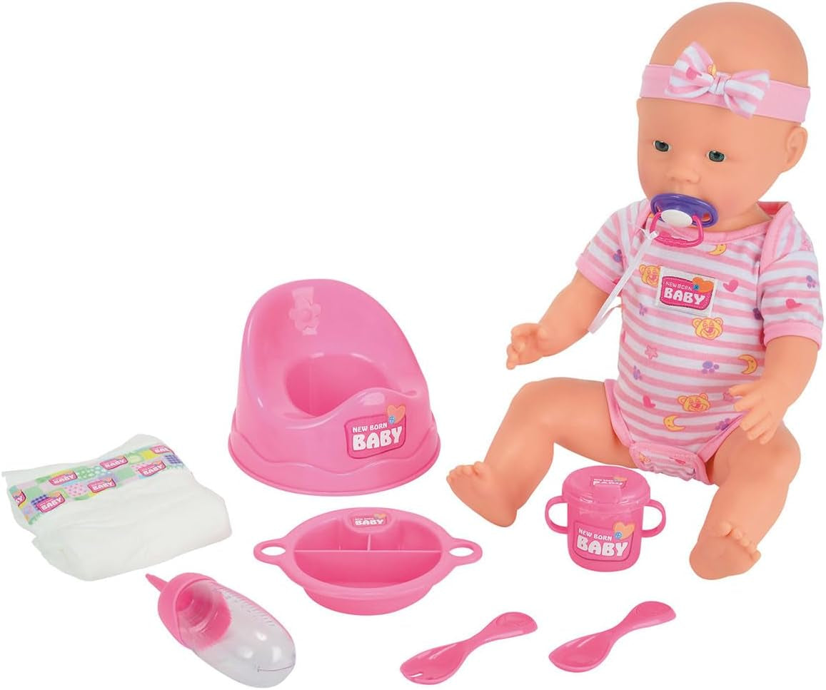 Simba 105039005 - New Born Baby Puppe, für Kinder ab 3 Jahren, Spielpuppe mit Funktionen, kann Trinken und PIPI Machen, 8 Teile, mit Babypuppe & Zubehör