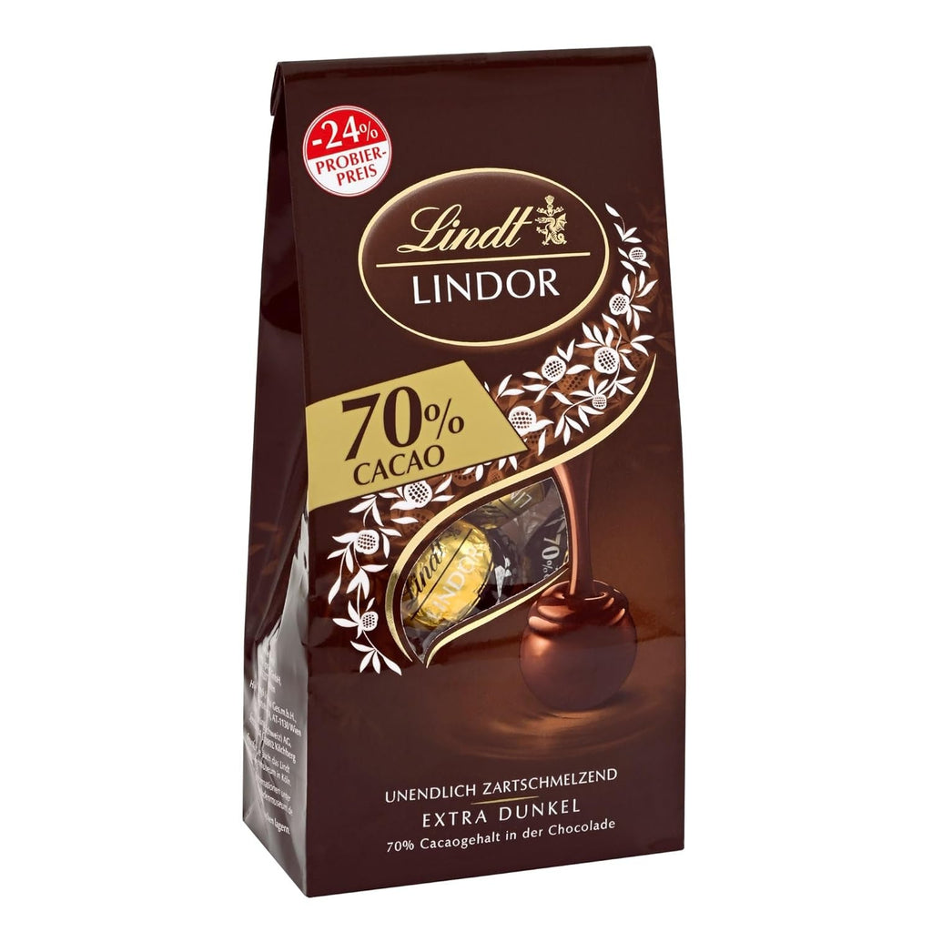 Lindt Chocolate LINDOR Double Chocolate Balls, Promoție | Pungă de 137 G Bomboane de Ciocolata Naty Shop Ciocolata neagra 70%