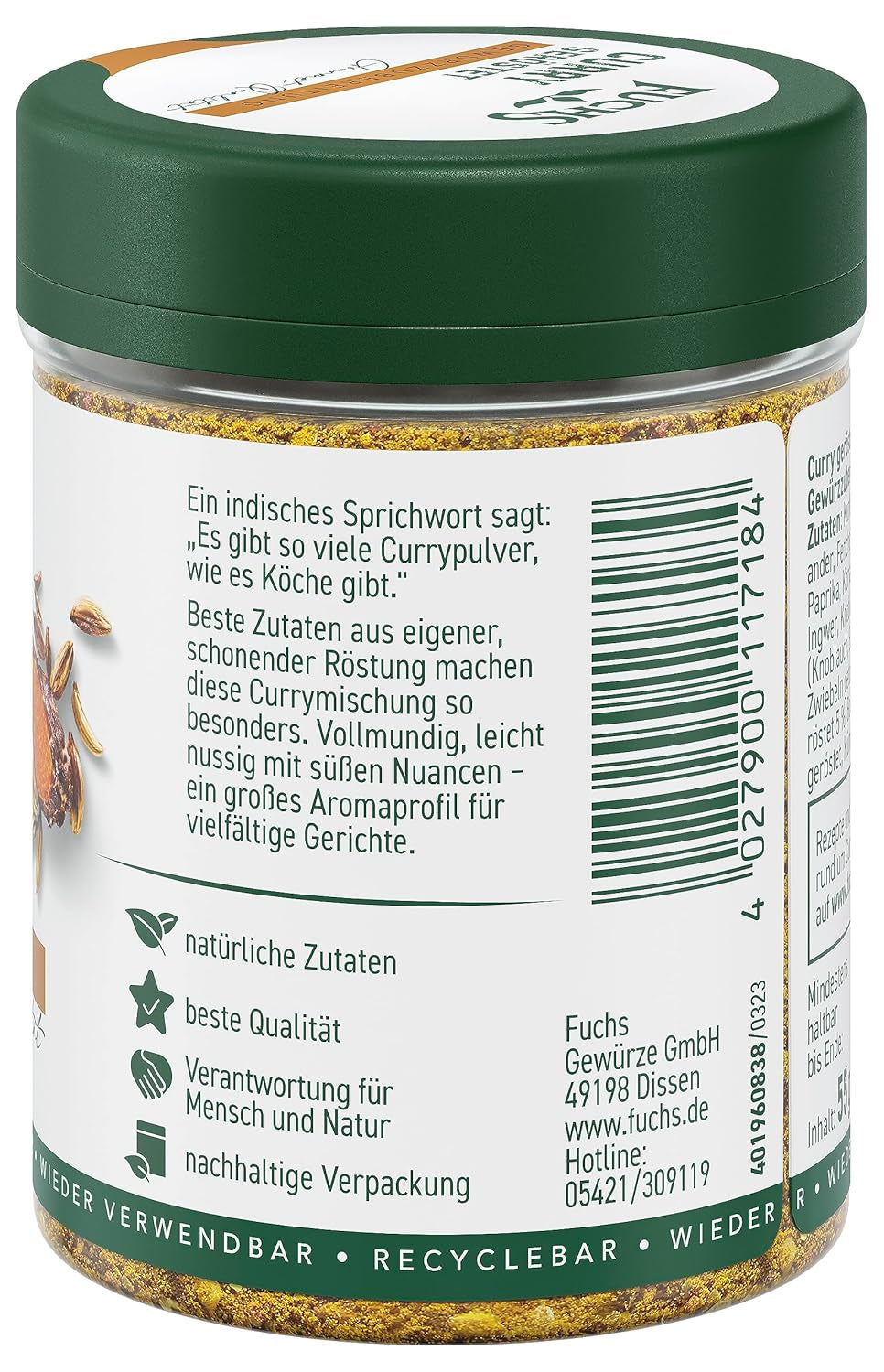 Fuchs Gewürze Curry, geröstet, 55 g
