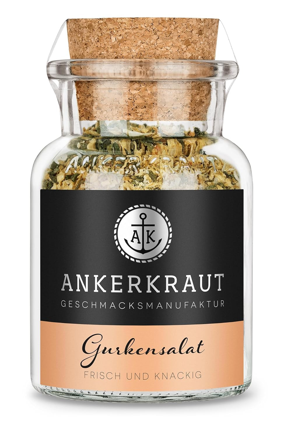 Ankerkraut Gurkensalat, 60 g dans un verre en liège, Würze Gherken-Salat Ganz Einfach, Zuckerfrei und Ohne Gesmackverstärker, Mischung würzender Ingredient für Salat