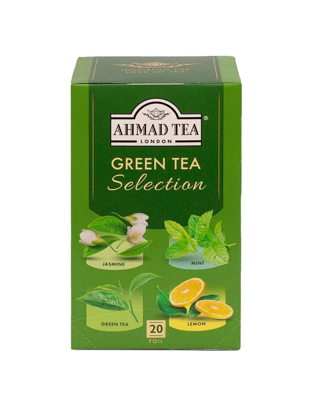 Ahmad Tea - Thé vert - Sachets de thé scellés emballés individuellement contenant 2 g de thé par portion - 20 sachets de thé avec ruban adhésif