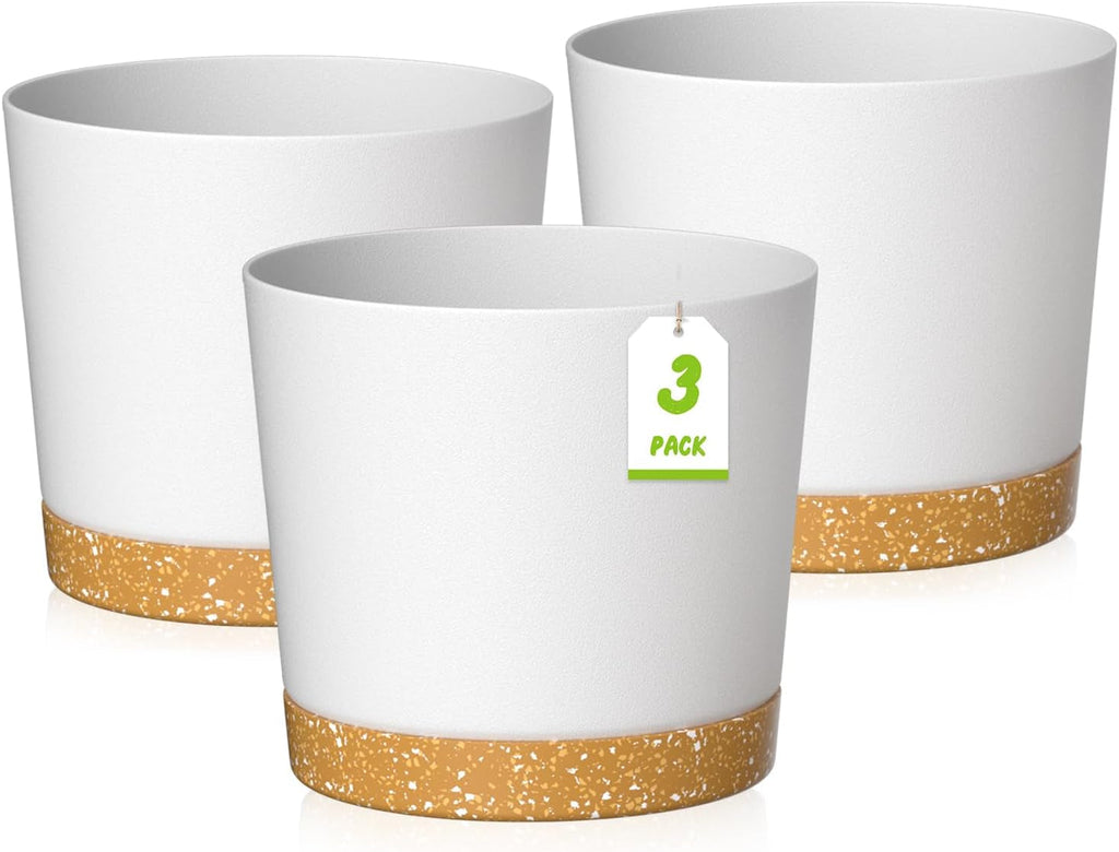 Ghiveci de flori ZMTECH cu diametrul de 25 cm pentru plante de apartament, ghivece de flori din plastic cu farfurie și găuri de drenaj, ghivece rotunde pentru plante de interior și exterior (set de 2, alb)