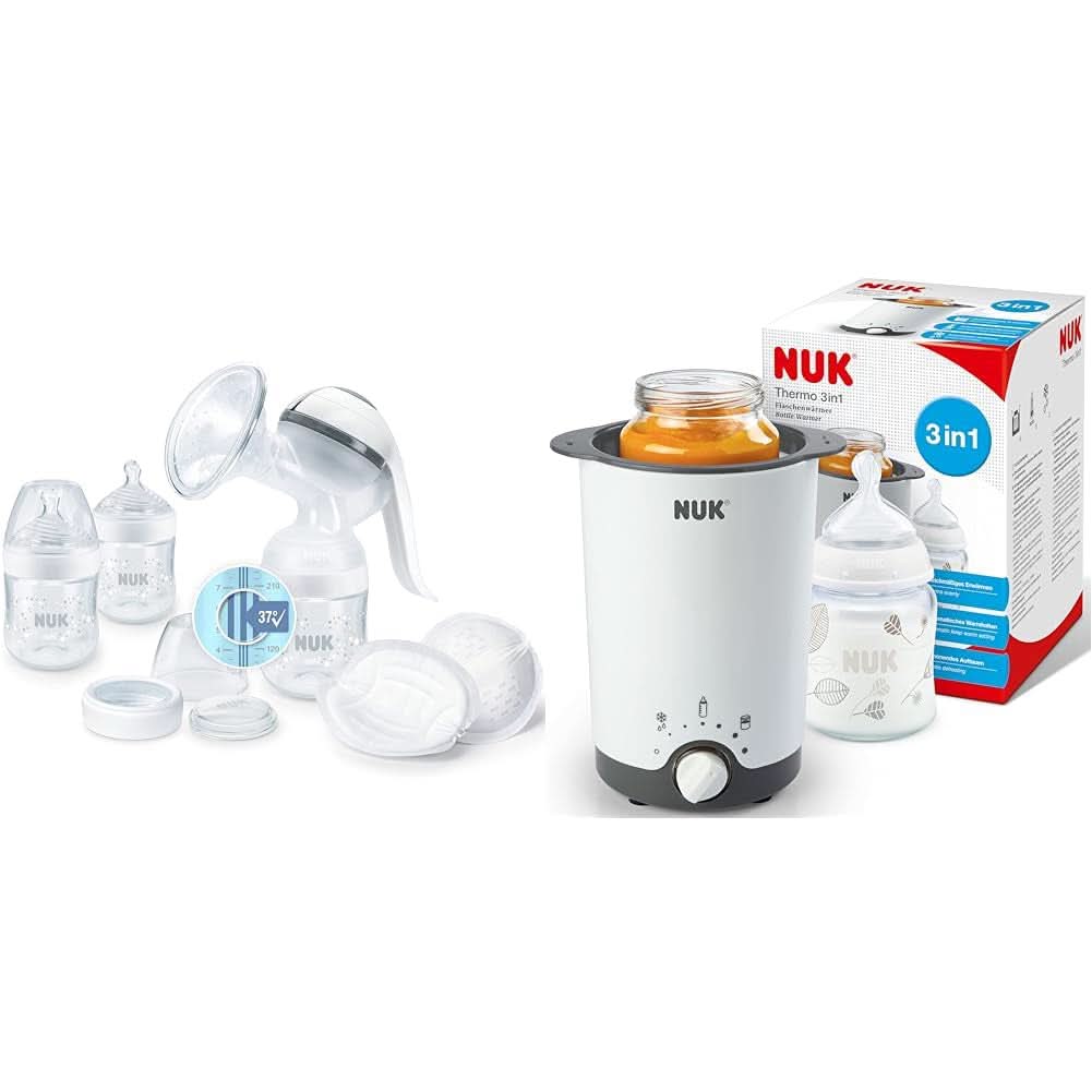 Tire-lait manuel NUK Nature Sense | Ensemble d'allaitement avec tire-lait manuel, biberons et coussinets d'allaitement Ultra Dry Comfort | 6 pièces Accessoires d'Alimentation et d'Allaitement Bebe Naty Shop Paquet avec chauffe-biberon Avec contrôle de température