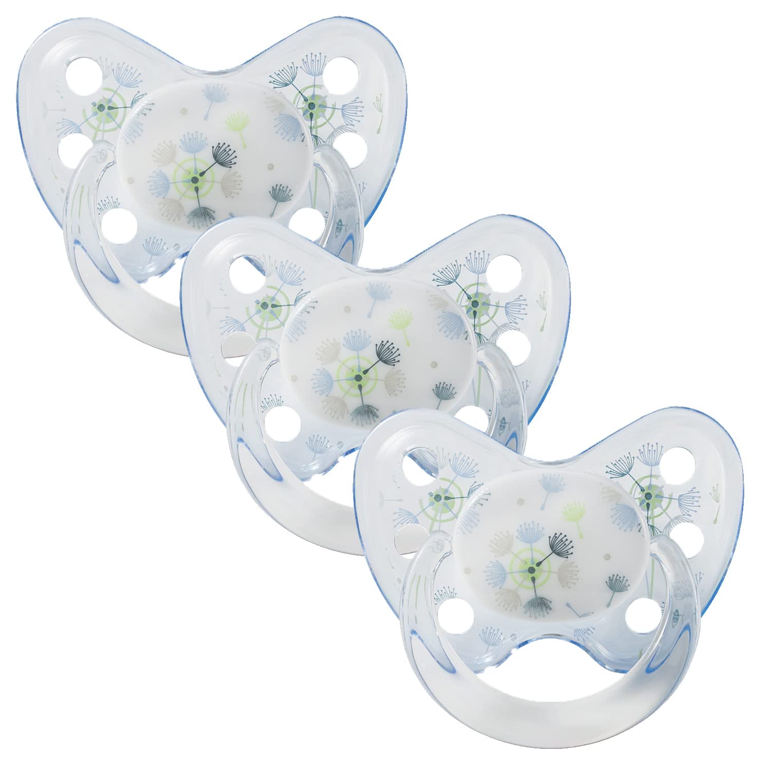 Sucette en silicone Dentistar®, paquet de 3 - Taille 1, tétine 0-6 mois - Respectueuse des dents et de la mâchoire, Stade dentaire - Sans BPA - Fabriquée en Allemagne - Fleur de cerisier