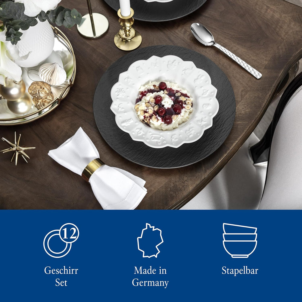 Villeroy & Boch Toy's Delight Royal Classic Service de table 12 pièces, passe au lave-vaisselle et au micro-ondes, blanc, assiettes, service de table pour 4 personnes, vaisselle de Noël, jouets, porcelaine premium