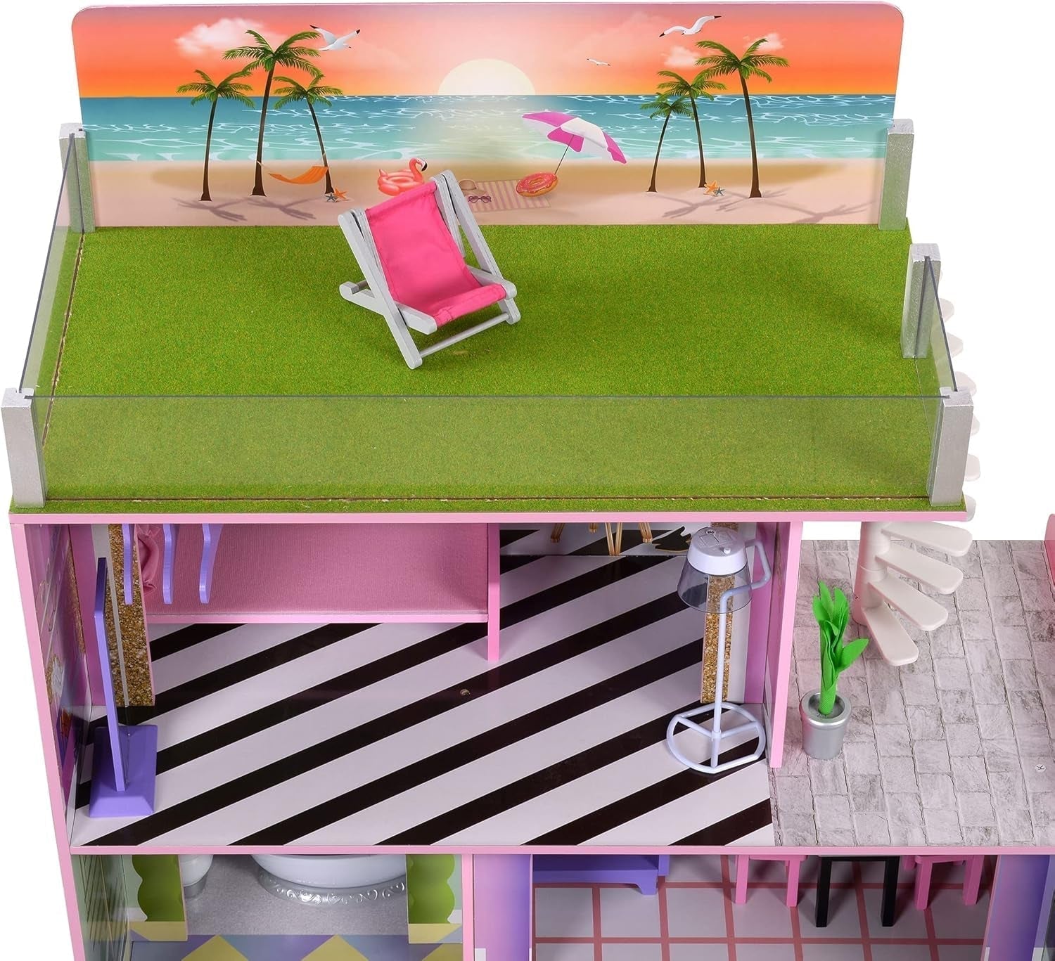 Olivia's Little World Big Dreamland Sunset Maison de poupée interactive en bois pour enfants contemporaine 3 étages avec 16 accessoires de meubles de poupée Multi TD-13616A Maisons de poupées Naty Shop