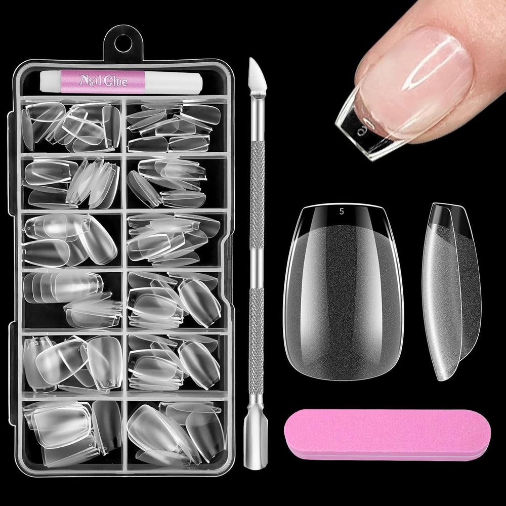 Unghii scurte cu acoperire completă, 120 de bucăți, 12 dimensiuni, vârfuri de unghii scurte pentru unghii cu gel, unghii artificiale pentru lipire, set de unghii cu pile de lipit, lustruitor de unghii, împingător de cuticule