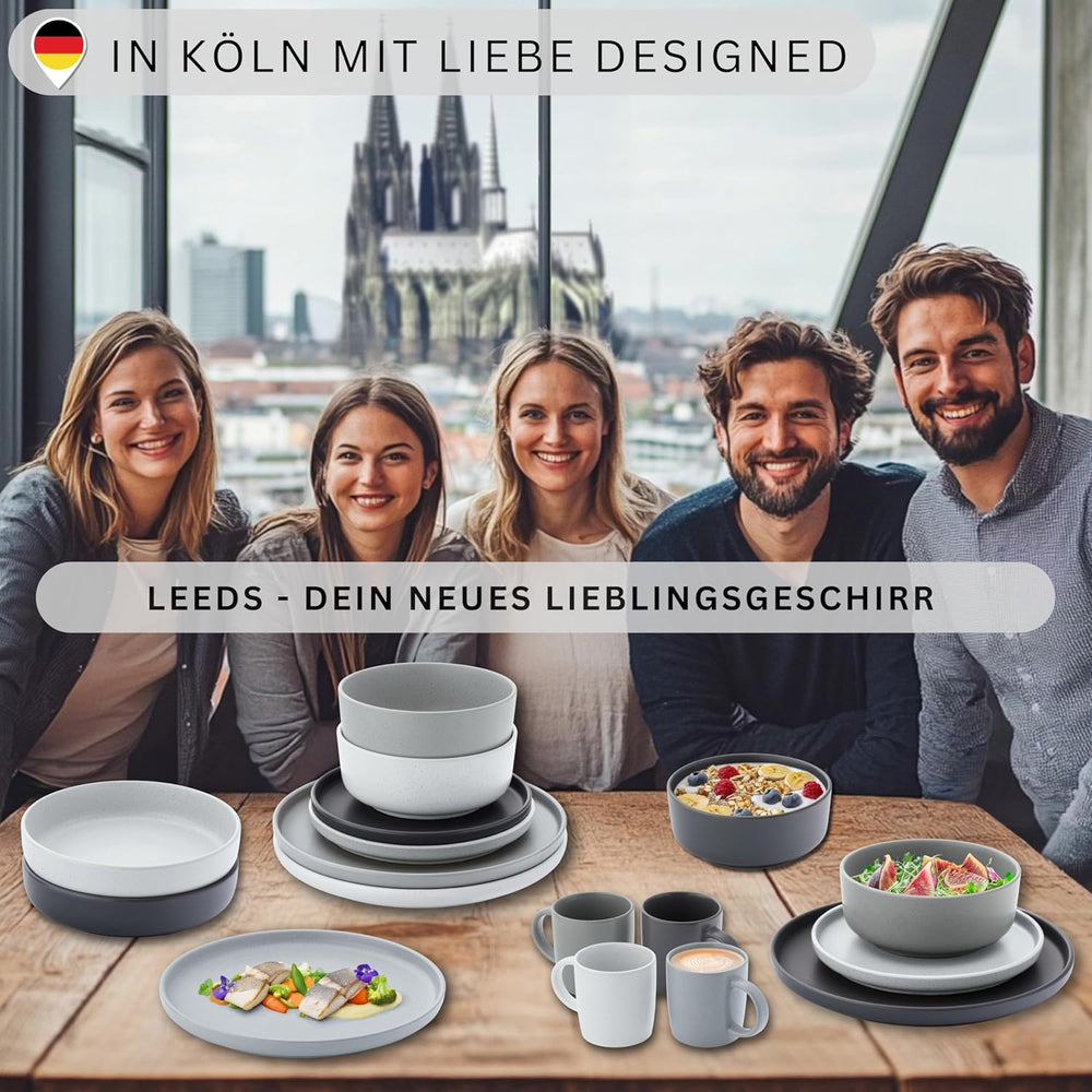 SÄNGER Leeds | Service de table en grès 12 pièces, service d'assiettes pour 4 personnes (4 assiettes plates, 4 assiettes à dessert, 4 bols), vaisselle colorée résistante aux rayures | LA COLLECTION VALEUR