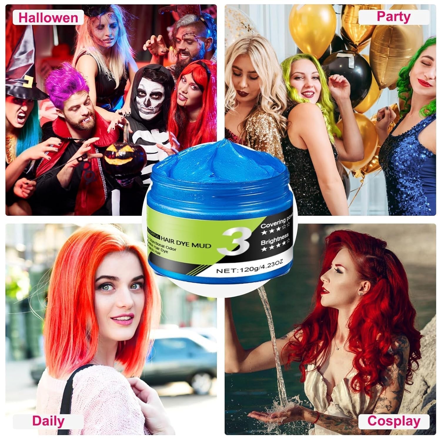 Cire à cheveux bleue Spray pour cheveux bleu temporaire Couleur Crazy Blue Lavable Coloration capillaire instantanée Teinture capillaire naturelle Coiffage cheveux pour hommes femmes Party Naty Shop Coloration capillaire