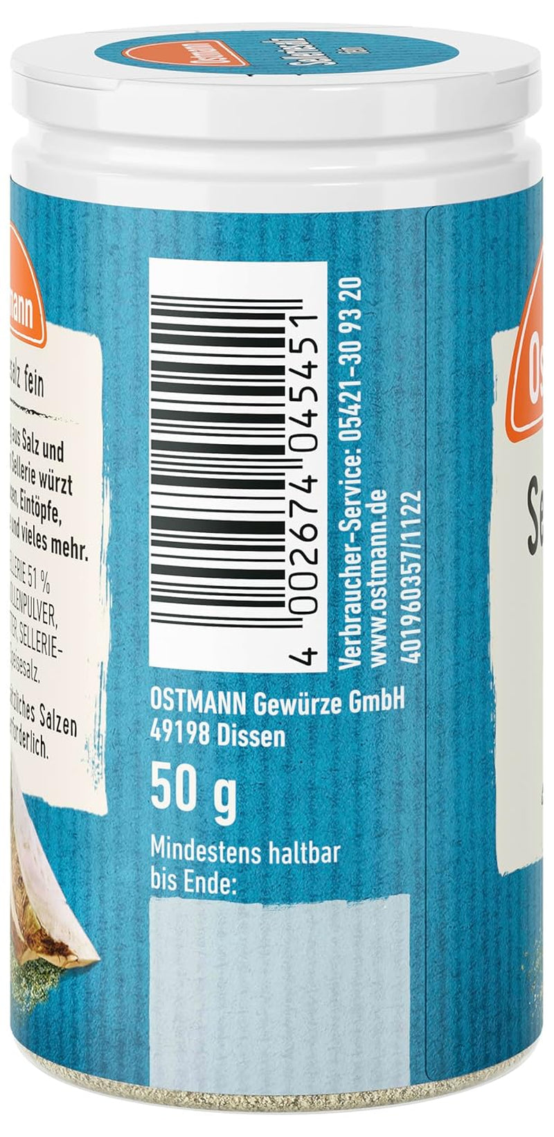 Ostmann Gewürze - Sel de céleri | Zum Verfeinern zährlicher herzhafter Gerichte | Recycler, nachfüllbare Streudose | 50 g dans une passoire