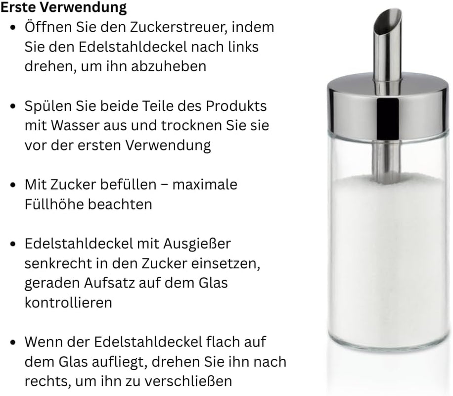 Tescoma Shaker en verre, acier inoxydable brossé, idéal pour le sucre blanc/brun, 225 ml