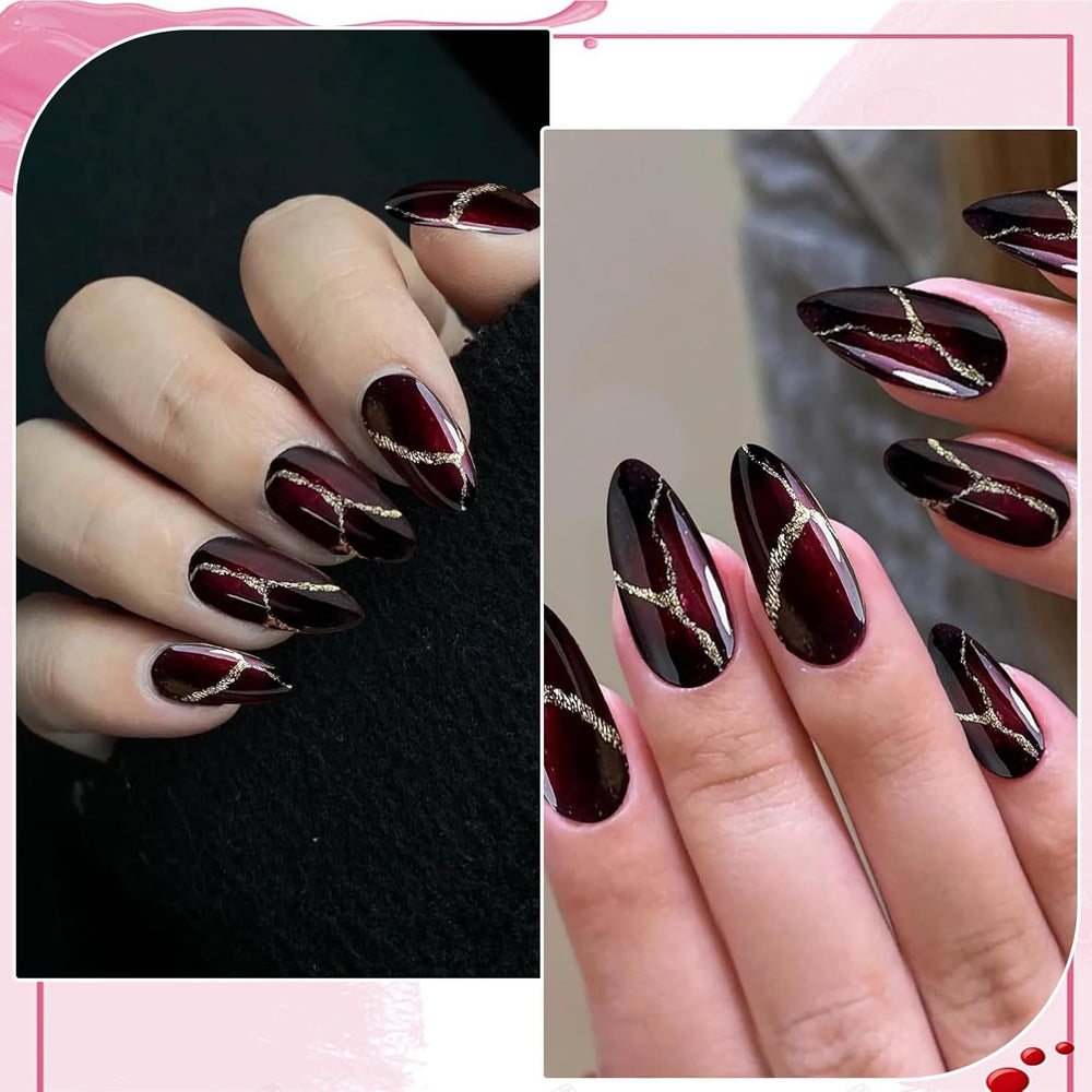 24 pièces faux ongles rouges et noirs colle sur faux ongles colle sur ongles pointes d'ongles en forme d'amande couverture complète faux ongles ensemble d'ongles à pression faux ongles rouges et noirs