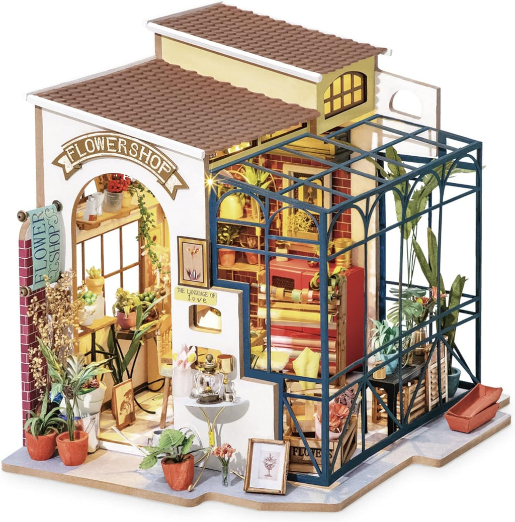 Robotime DG145 Rolife Emily's Flower Shop Miniature Doll's House Fabricat din lemn, metal, tesatura si carton, Dimensiuni: 22 X 15 X 17 Cm, Casute de papusi Naty Shop