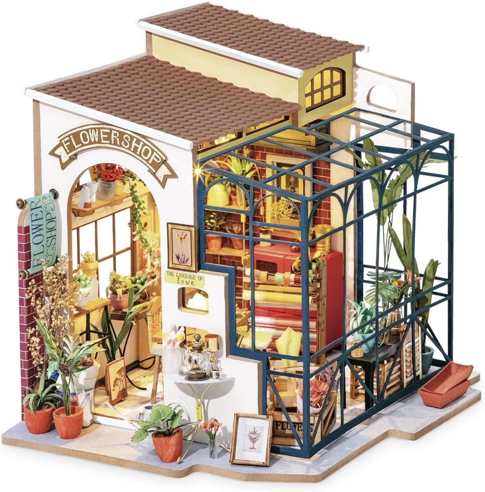 Robotime DG145 Rolife Emily's Flower Shop Maison de poupée miniature En bois, métal, tissu et carton, Dimensions : 22 X 15 X 17 Cm, Maisons de poupées Naty Shop