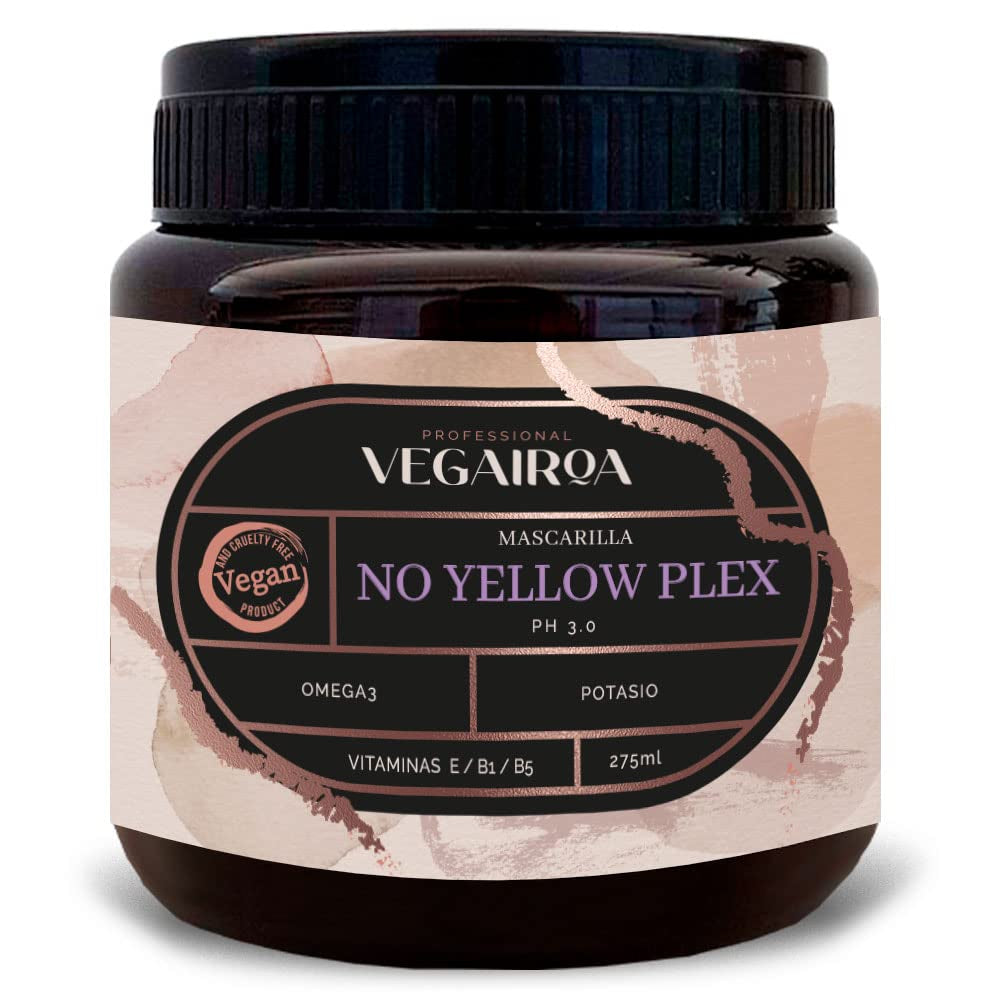 VEGAIROA - No Yellow Plex Mask - Masque neutralisant pour tons jaunes et oranges - Soin hydratant - Pigment violet - Produit capillaire professionnel vegan - Masque capillaire Naty Shop 275g Titre par défaut
