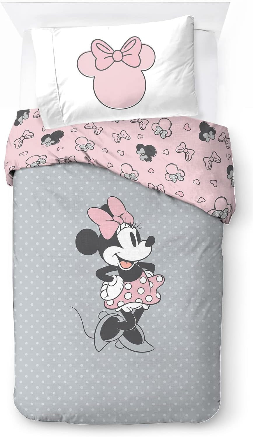 Linge de lit enfant unisexe, princesses et super-héros, 100% coton Linge de lit - enfant Naty Shop Gris - Minnie Mouse 135X200/50X70 (2 Pièces)