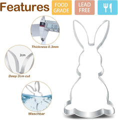 Grand emporte-pièce de Pâques 12,7/8 cm, emporte-pièce lapin de Pâques, cœur d'œuf de Pâques lapin, emporte-pièce de Pâques en acier inoxydable, emporte-pièce en acier inoxydable pour enfants