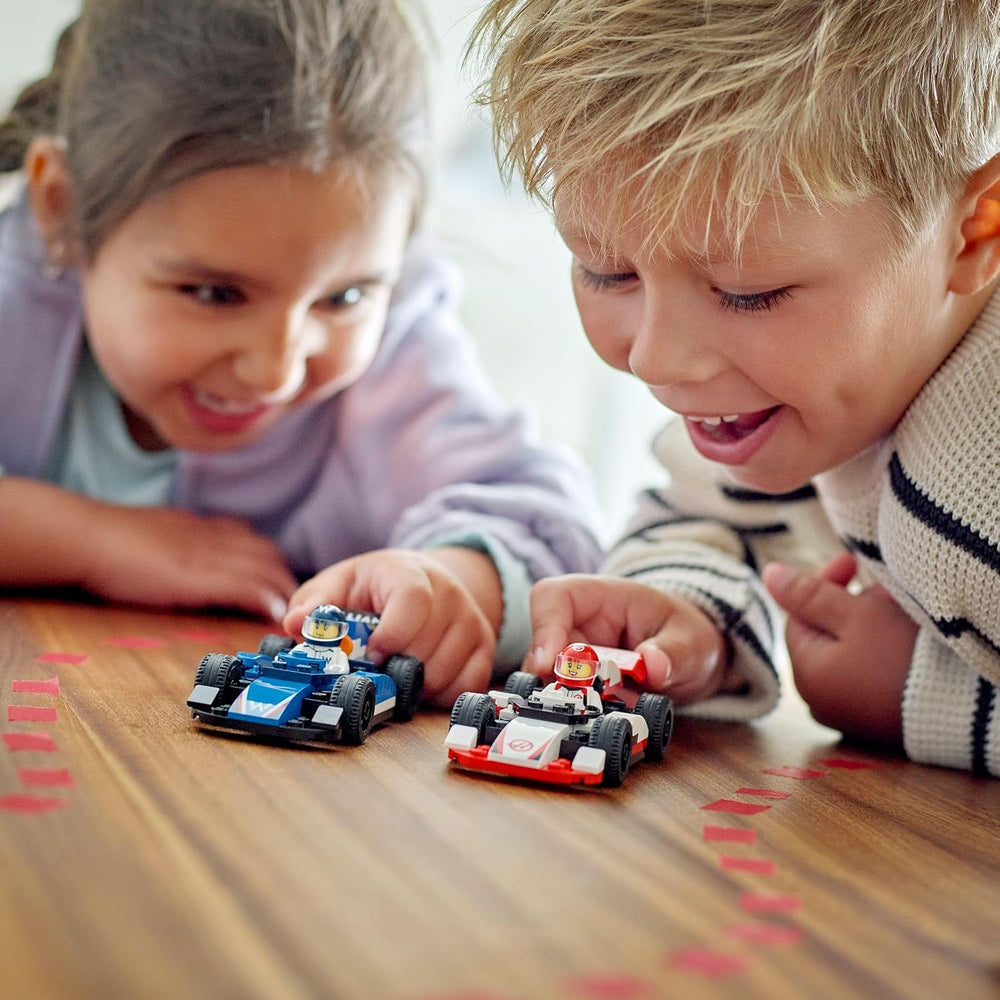 LEGO City F1 Williams Racing & Haas F1 Race Cars - Toy Formula 1 Building Models with 2 Driver Minifigures & Start Lights - Small Gift Idea for 4+ Year Old Toddlers, Boys & Girls - 60464