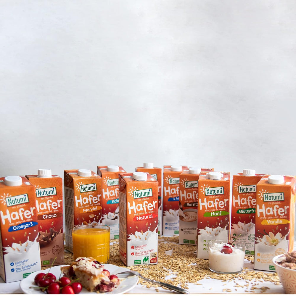 Natumi Bio Haferdrink Glutenfrei, 8 x 1L - Naturland zertifiziert, Laktosefrei, Glutenfrei, Ohne Zuckerzusatz, Bio, Vegan, Hergestellt mit deutschem Hafer, Milchfreie milchfreie Alternative