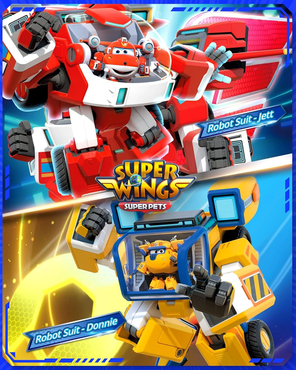 Super Wings EU750322 - Transformation du nouveau costume de robot Donnie, env. Grande figurine d'action de 23cm pour enfants, jouet Transformable, avion et Robot, figurines d'action jaunes, boutique Naty