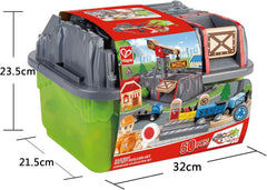 Hape Eisenbahn-Baukasten-Set - mit integrierter Lagerbox und Güterzug aus Holz, Bahn-Set mit Schienen, Brücken & Zubehör, Montessori-Spielzeug, Kreatives Bauen & Spielen, für Kinder ab 3 Jahren