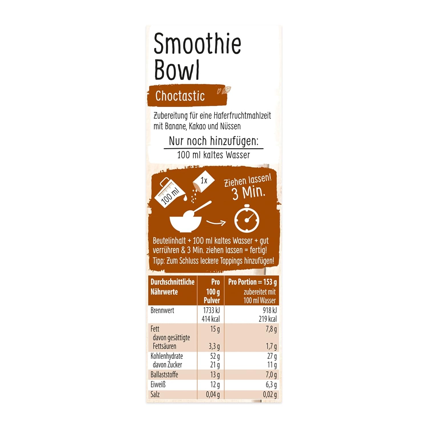 RUF Smoothie Bowl Avoine Banane Noix Chocolat Petit Déjeuner Snack Rapide & Facile Vegan 1 Sachet x 50g (Paquet de 3)