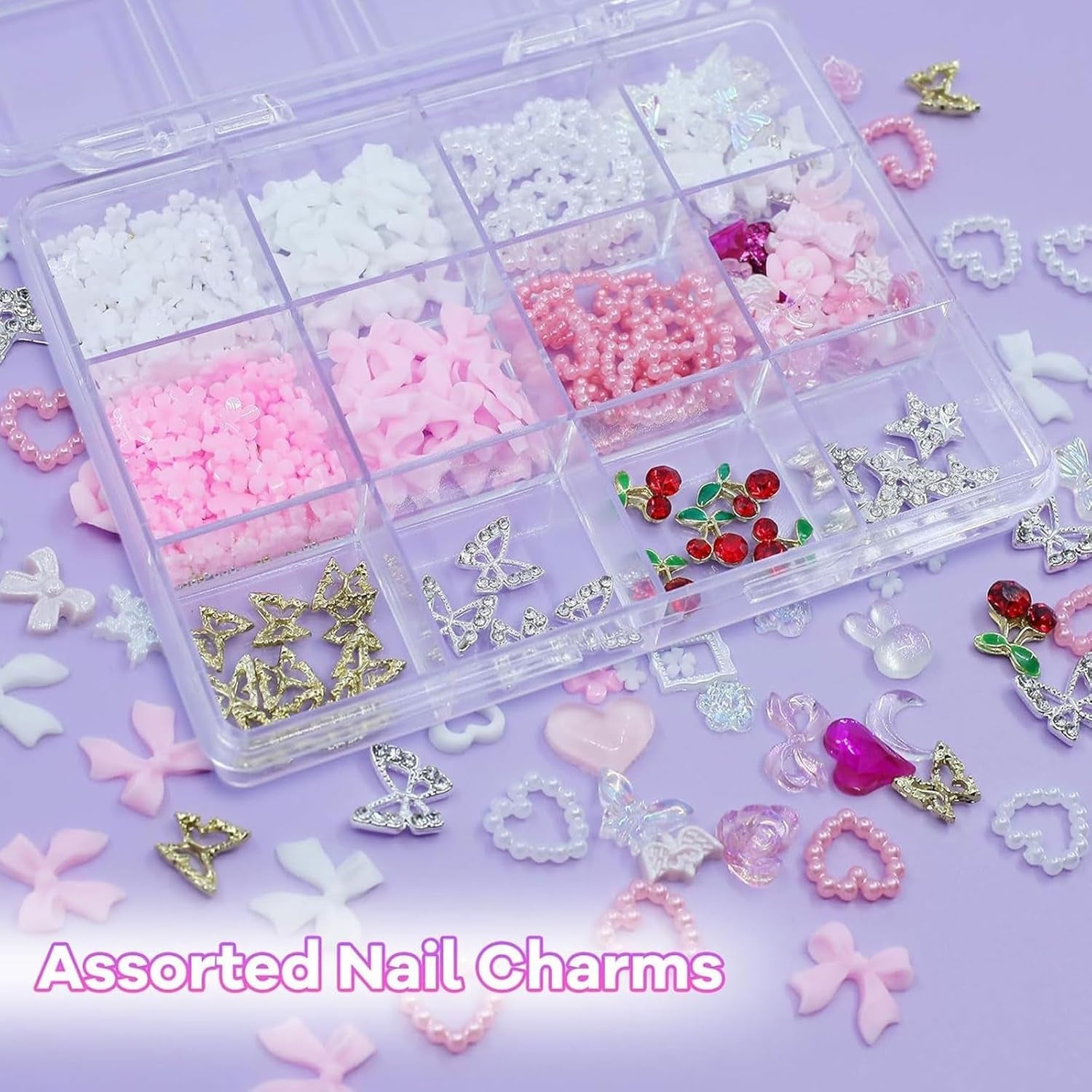 3D Anhänger Mit Schmetterlings Kirschstern Nagel Edelsteinen Mit Pinzette, Schleifen, Herz, Blume, Nagel Strassanhänger Für Maniküre, DIY-Bastelzubehör
