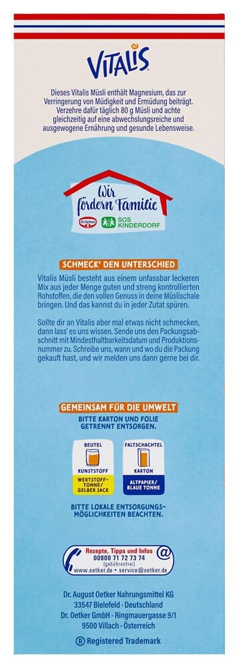 Dr. Oetker Vitalis Less Sweet Crunchy Pure : Muesli croquant avec 30 % de sucre en moins, paquet de 5 (5 x 600 g)