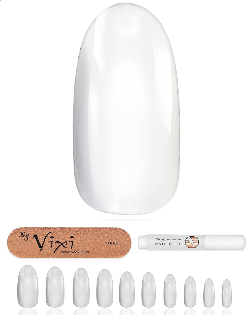Vixi 600 Extensions d'ongles ovales courtes avec lime de préparation, 10 tailles - Couverture complète, Opaque. Pour professionnels et usage domestique.