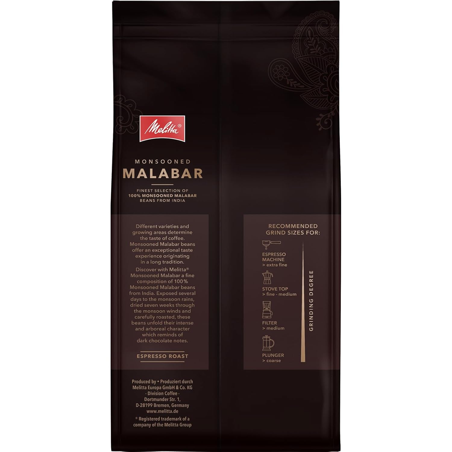 Melitta Monsooned Malabar Rare Café, 1 kg, grains de café, non moulus, 100 % grains Arabica d'Inde, torréfiés en Allemagne, force 4 Naty Shop Coffee