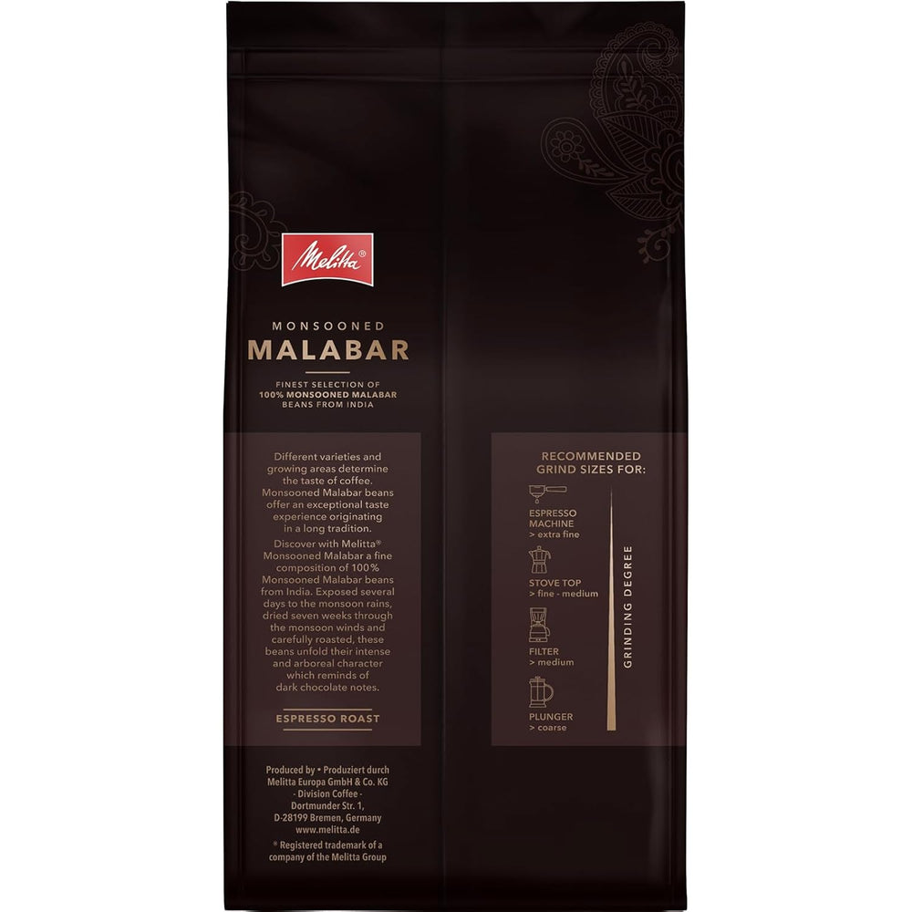 Melitta Monsooned Malabar Rare Café, 1 kg, grains de café, non moulus, 100 % grains Arabica d'Inde, torréfiés en Allemagne, force 4 Naty Shop Coffee