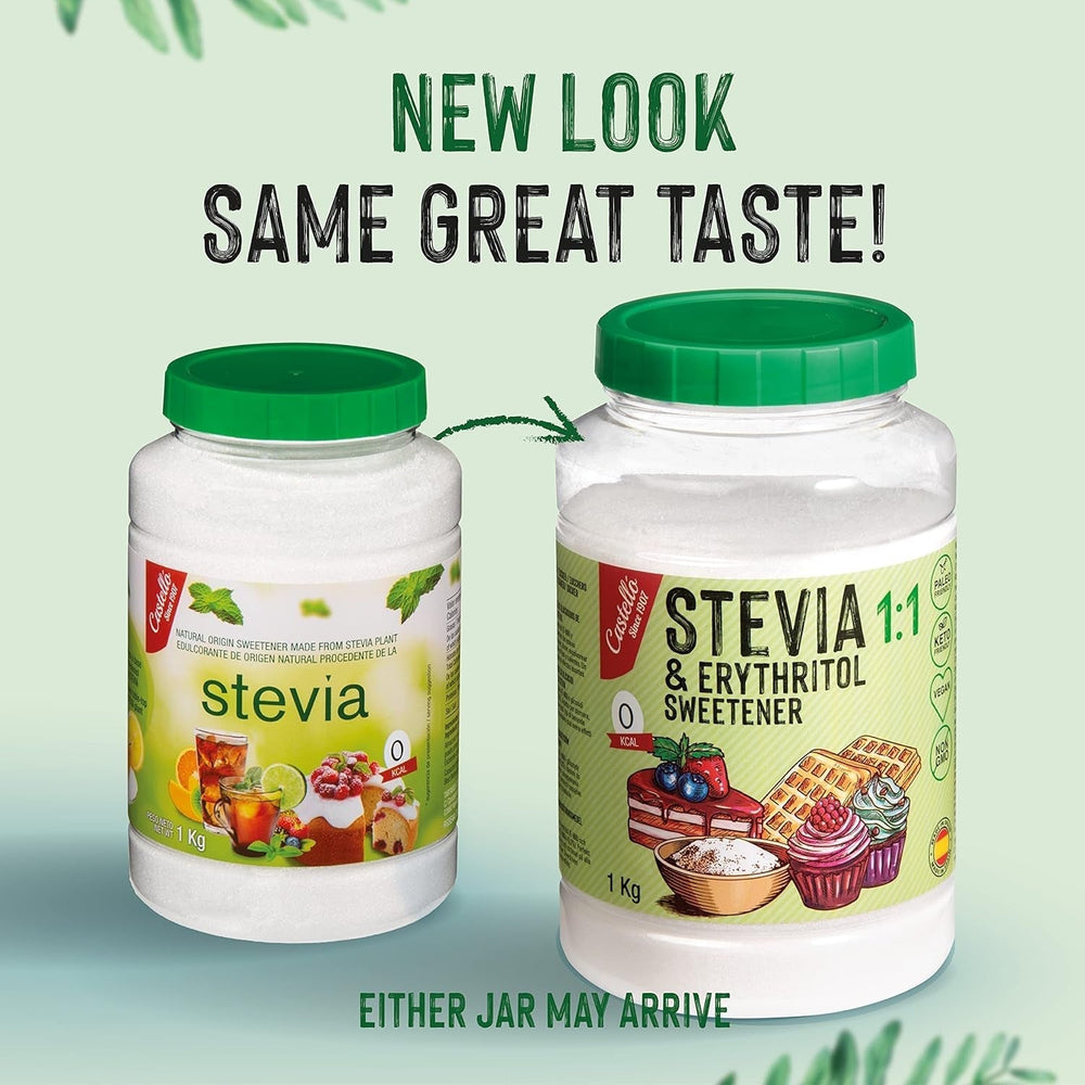 Stevia + Erythritol 1:1 Tissu doux | 1G = 1G Zucker | Ingrédients 100% naturels - 0 calories - 0 indice glycémique - Keto et Paleo - 0 netto-khlenhydrate - Kein GVO - Castello depuis 1907-1 kg d'édulcorants Naty Shop