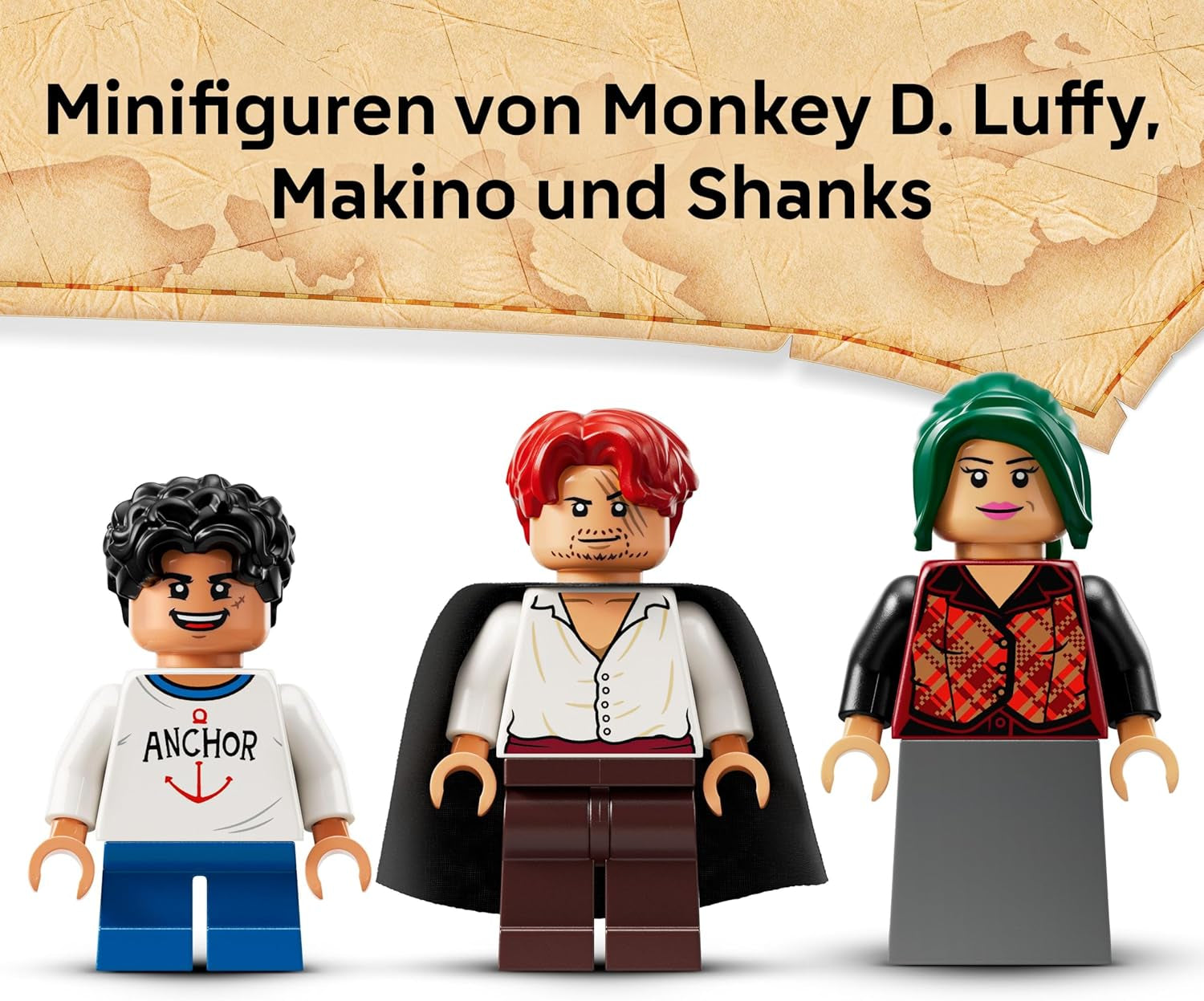 LEGO ONE PIECE Windmühlendorf-Hütte - Spielzeug mit Boot, Jungen Ruffy, Shanks & Makino Minifiguren sowie Zubehör - inkl. Steckbrief - Anime-Geschenk für Jungen, Mädchen & Fans ab 8 Jahren - 75636