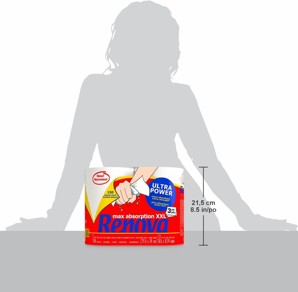 Rouleaux de cuisine Renova Renova Ultrapower | 24 rouleaux XXL = 60 rouleaux standards | 3 couches ultra-absorbantes et à résistance maximale | Papier certifié Fsc