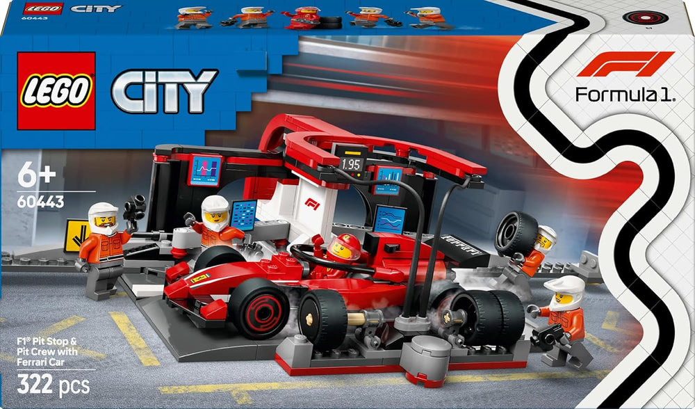 LEGO City F1 Pit Stop avec l'équipe et Ferrari Speedster - Ensemble d'arrêt au stand de Formule 1 avec 1 pilote de course et 4 figurines mécaniques - Jouet de voiture de course pour garçons et filles de 6 ans et plus - 60443 Jeux de construction Beuche den LEGO-Store