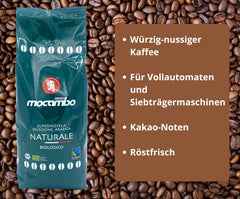 Mocambo Naturale Biologico Fairtrade Vert Foncé 1000g | 70 % Arabica, 30 % Robusta | Café épicé et noisette | DE-ÖKO-006
