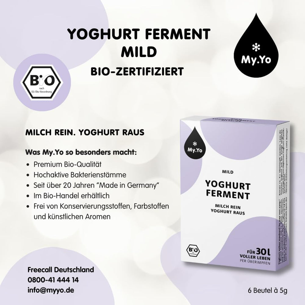 Bio Yaourtferment Doux | 6x5grs | Joghurtkulturen für bis zu 30 L self gemachten yaourt doux