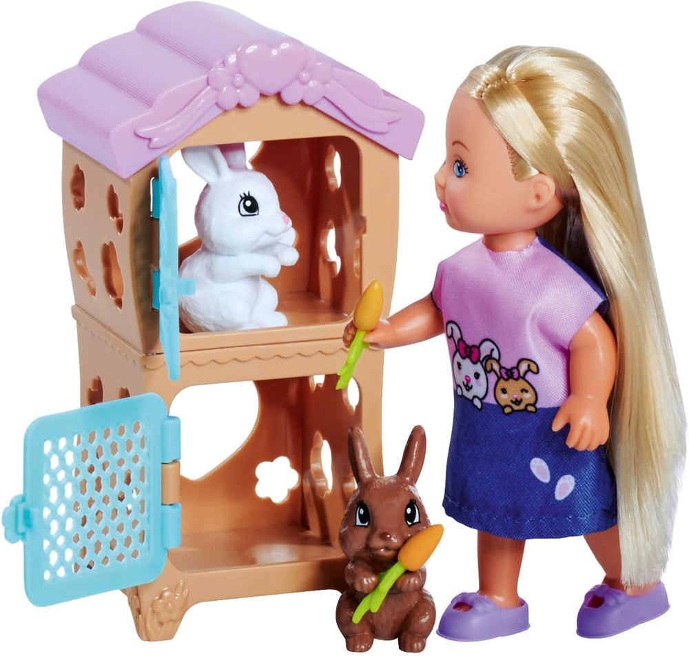 Simba Steffi Love Rabbit Family 12 cm 29 cm Cage à lapin poupée de jeu et poupée avec deux lapins, à partir de 3 ans
