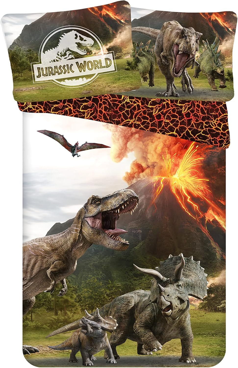 Literie pour enfants, films et dessins animés, réversible, en coton Literie - enfants Naty Shop Vert (Jurassique), Marron Gris (Jurassique)