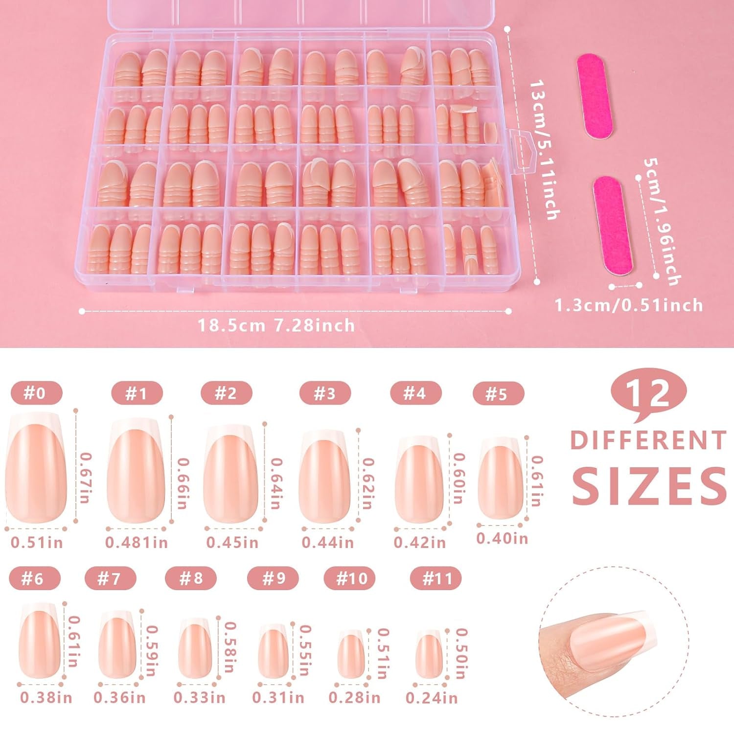 360 pièces d'ongles artificiels français, faux ongles rectangulaires moyens avec fausse lime à ongles, pointes naturelles à presser pour dames et femmes