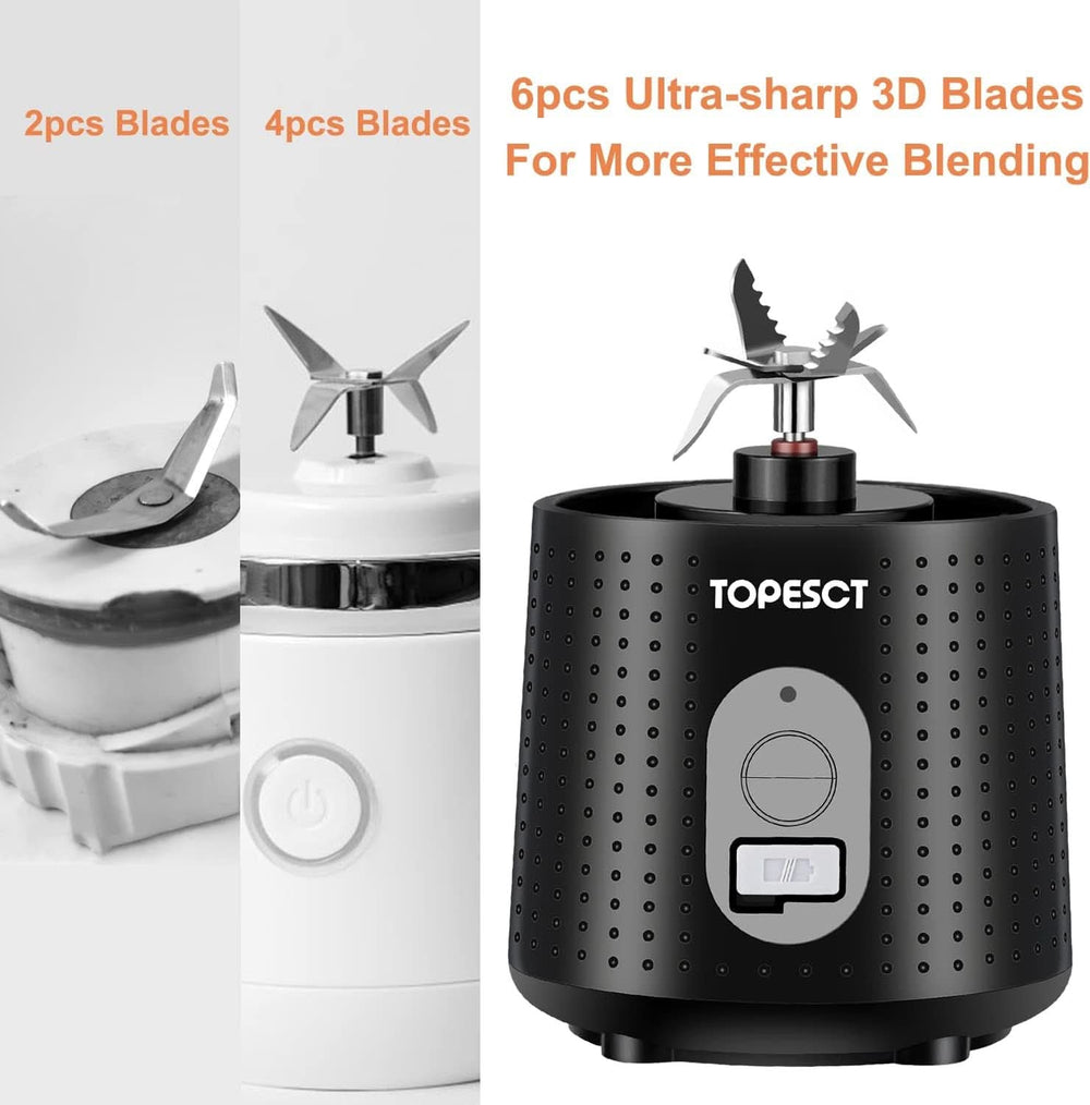 Topesct Mélangeur à emporter, Smoothie Maker to Go – Mixeur sur socle mobile/Mini mixeur électrique avec connexion 3D pour mixeurs à emporter, Presse-agrumes USB 13 oz (Noir) Cuisine Naty Shop
