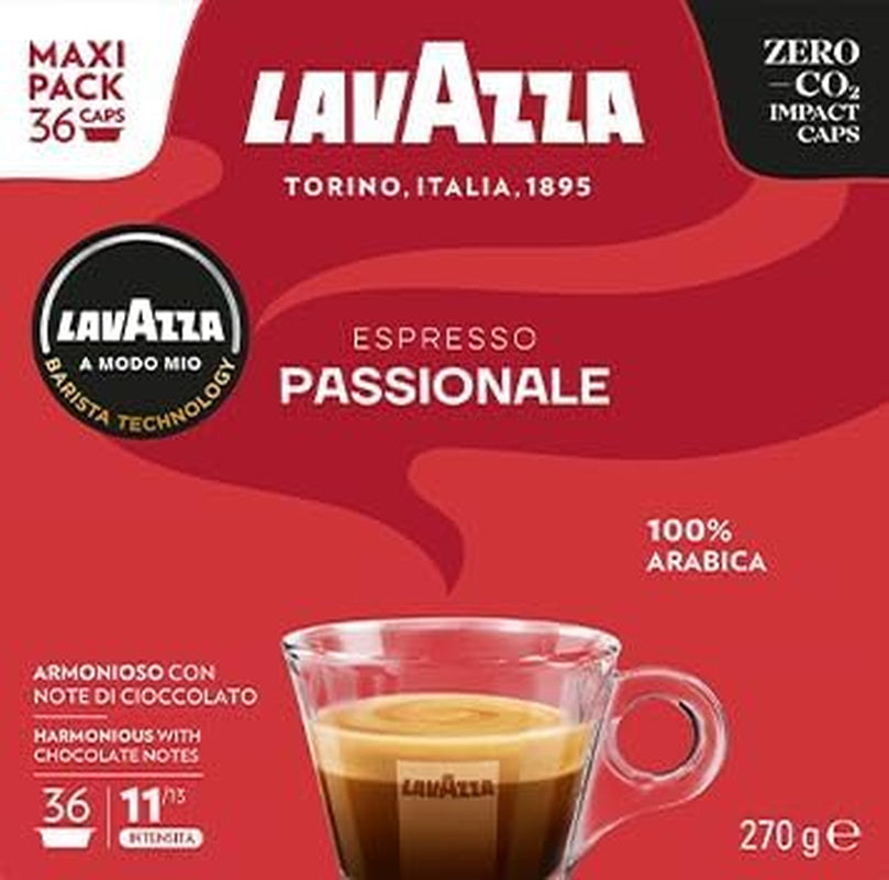 Lavazza, A Modo Mio Passionale, 256 capsules de café, pour un Espresso aux notes de caramel et de chocolat, 100% Arabica, intensité 11/13, torréfaction foncée, 16 paquets x 16 capsules